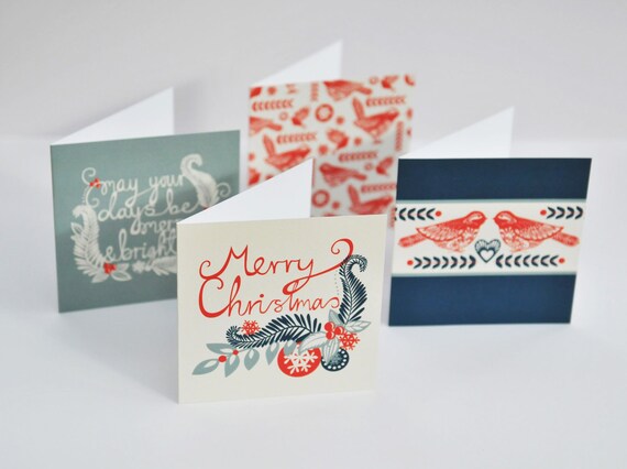 Set of Four Festive Christmas Cards