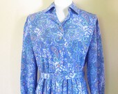 Vintage 1970s Dress // 70s Pleated Drop Waist // INDIE Paisley Large Extra L Xl Belted Belt HIPSTER Chic