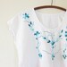 Vintage BOHO CHIC Womens Blouse Extra Small Medium MEXICO Embroidered 1960s 60s Sixties Xs S M Bohemian Teal Blue Flowers