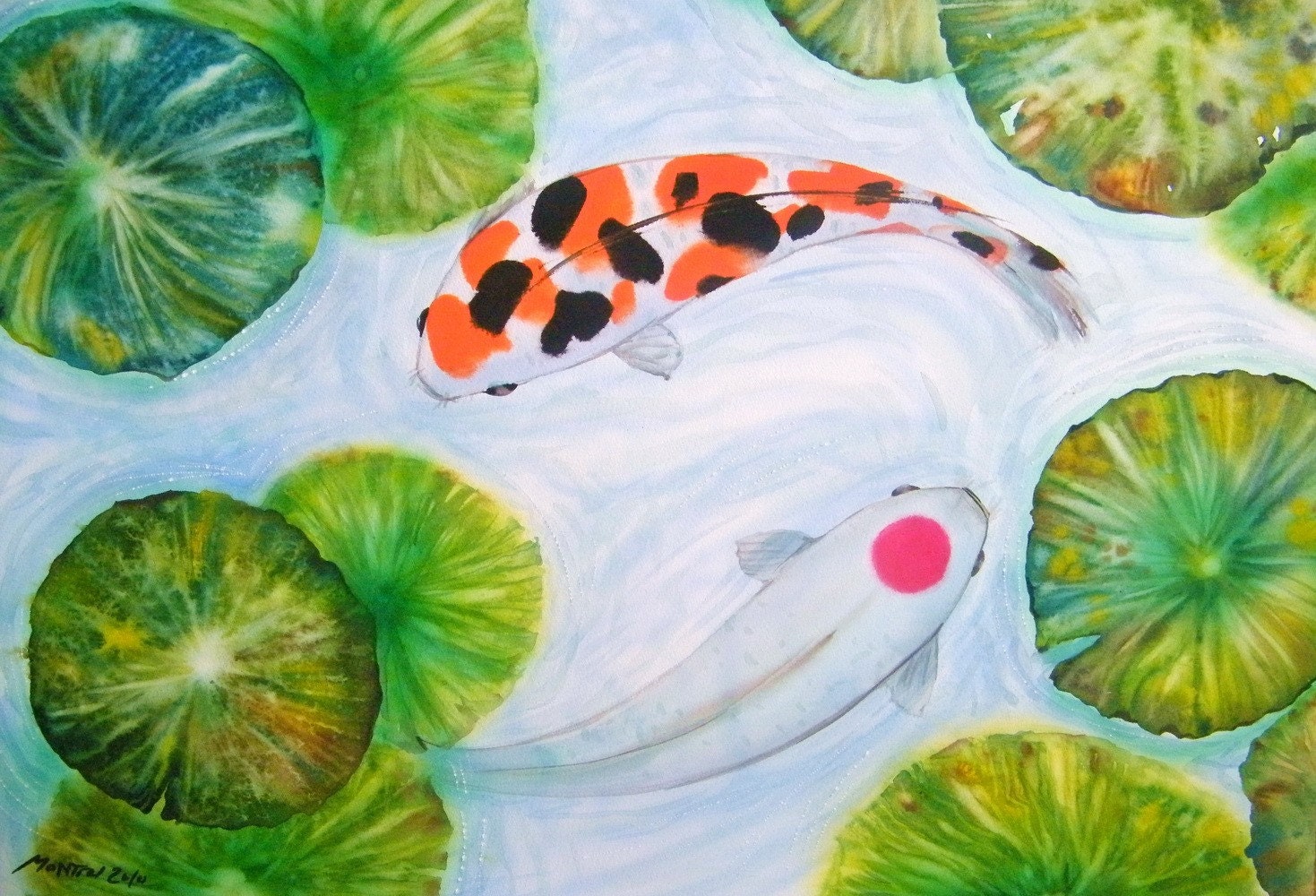 Free Shipping - Koi In Lotus Pond (Original Watercolor Painting)