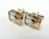 Womens Sterling Silver Cuff links Dusk Blue, Duck Egg Blue Acrylic with Blossom Pattern