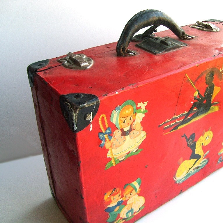 Vintage Red Metal Roller Skate Case Box by SweetLoveVintage