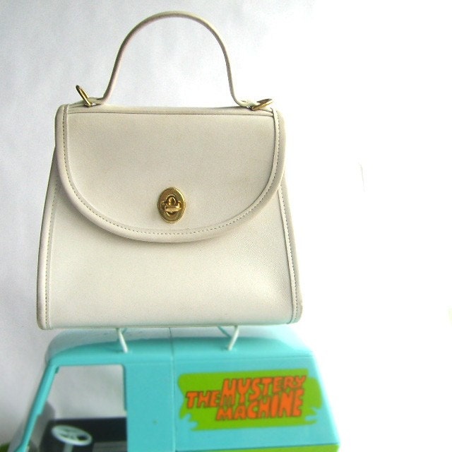 Vintage White Leather Coach Handbag