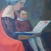 RESERVED 1920s Original Painting On Canvas. Woman Reading To Little Boy