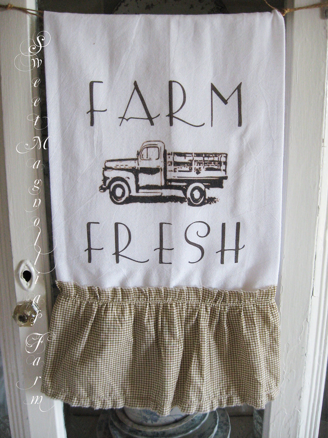 Flour Sack Kitchen Towel ."Farm Fresh" Vintage Truck...for your Home, Farmhouse or Cottage