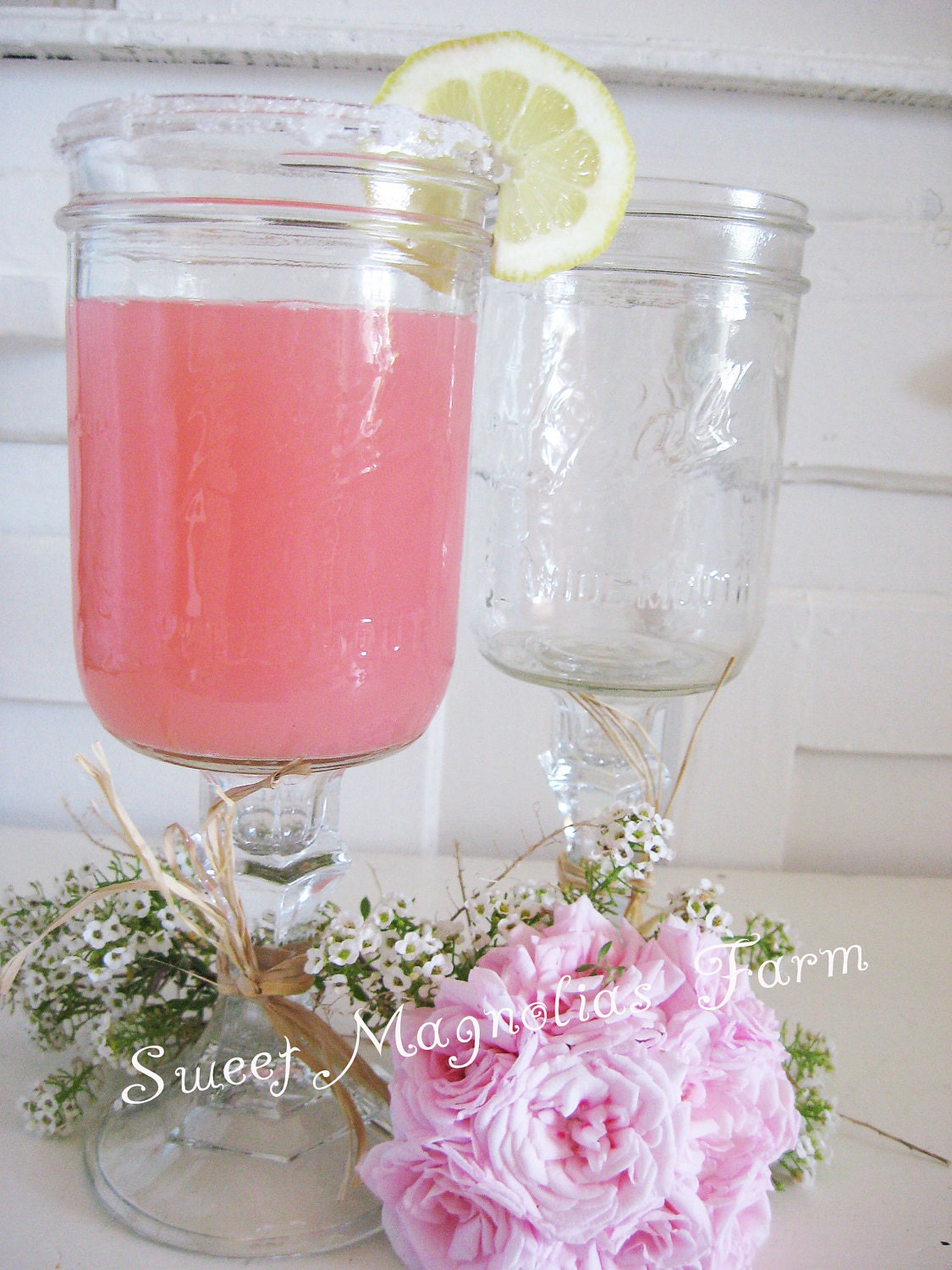 Reserved 4 Maryjane 2 Shabby Farmhouse Mason Jar Glasses "Ball " Perfection for Lemonade, Sweet Tea, Water, Iced Tea, Ice Cold Milk