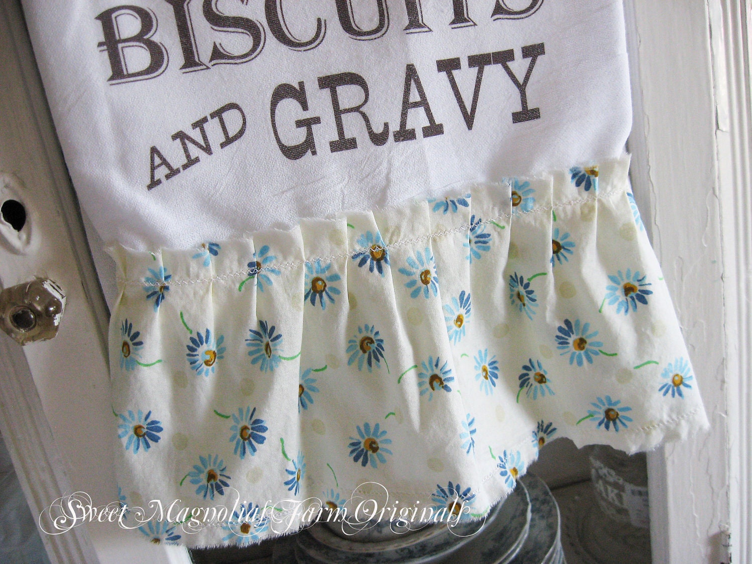 Flour Sack Kitchen Towel ."I Love you like Biscuits and Gravy"  Southern Saying ...for your Home, Farmhouse or Cottage