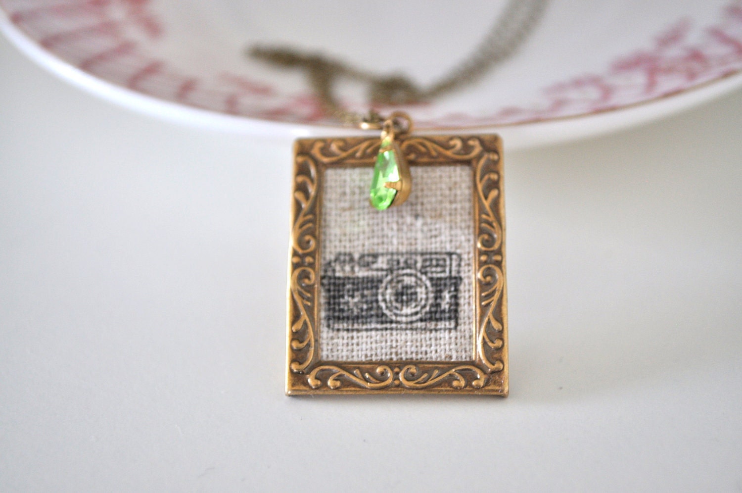 Take a Picture Green and Brass Necklace
