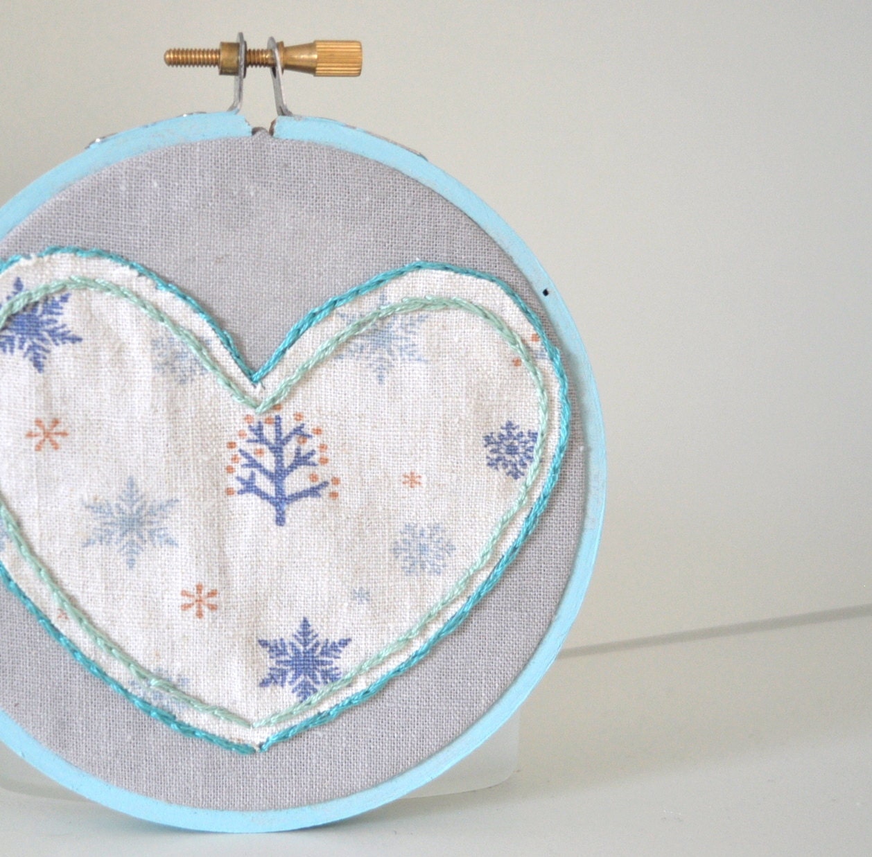 Blue Winter Heart Embroidery Ornament