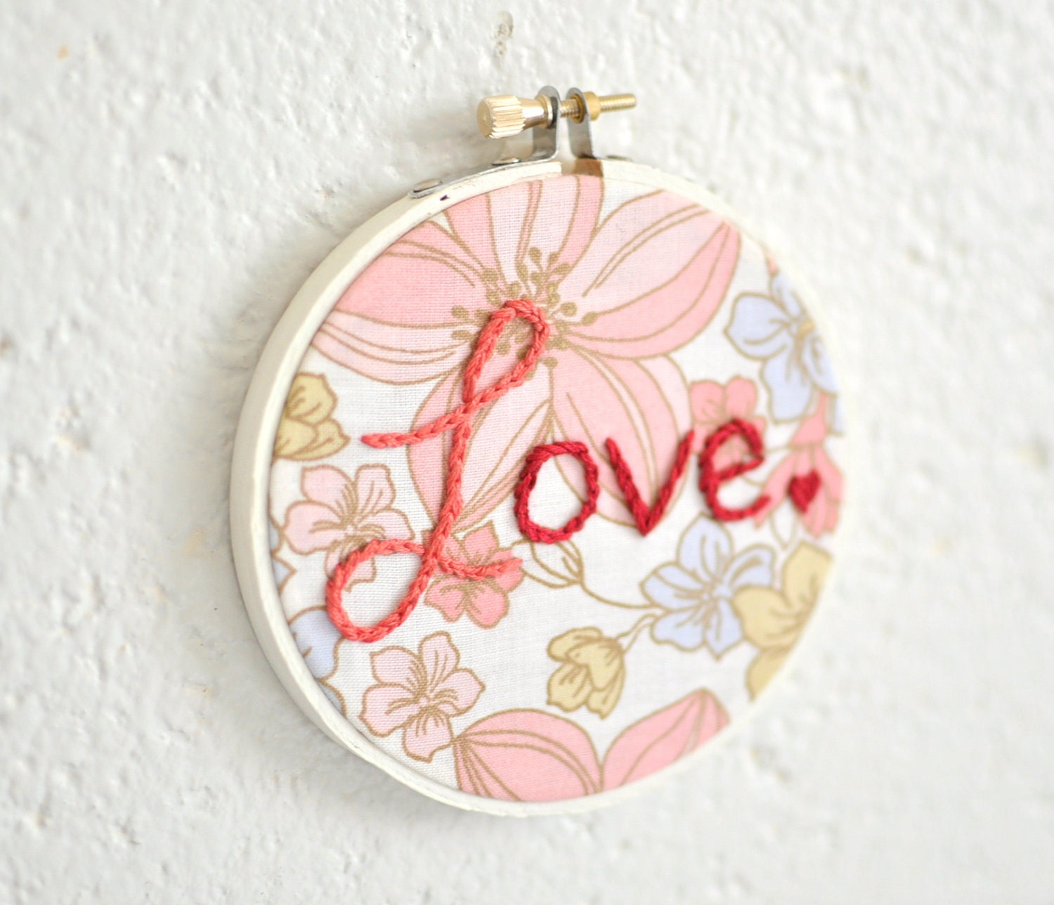 Love. Wedding or Bridal Gift. Embroidery in Pink and Red by KimArt
