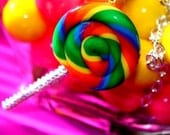 Lollipop Luxe - Candy Resin Necklace - Candy Glam Collection Swarovski Crystals Rainbow - Kawaii Kitsch