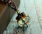Copper Wire Wrapped Amber Czech Glass Bead Pendant