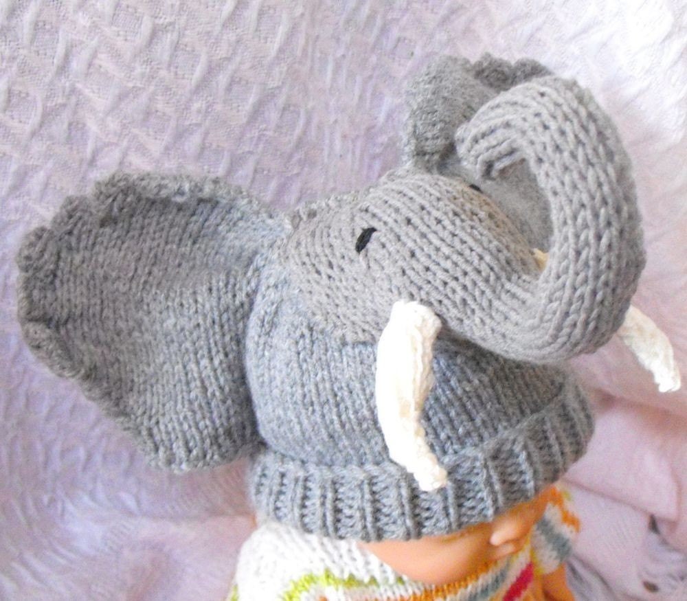 digital pdf file knitting pattern -madmonkeyknits Baby Big Ears Elephant Beanie Hat pdf download knitting pattern