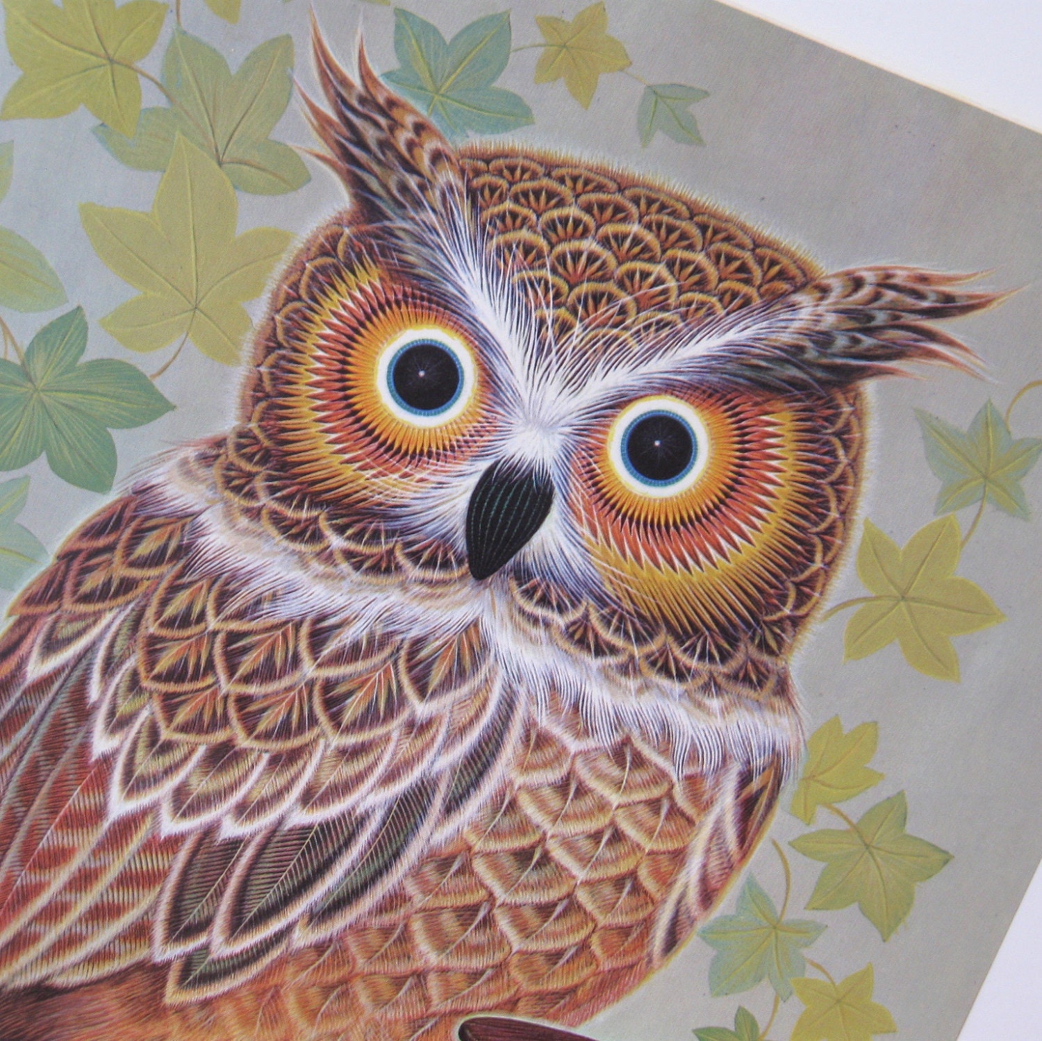 K. Chin Owl Print Lithograph - Wise Owl with Book and Hourglass