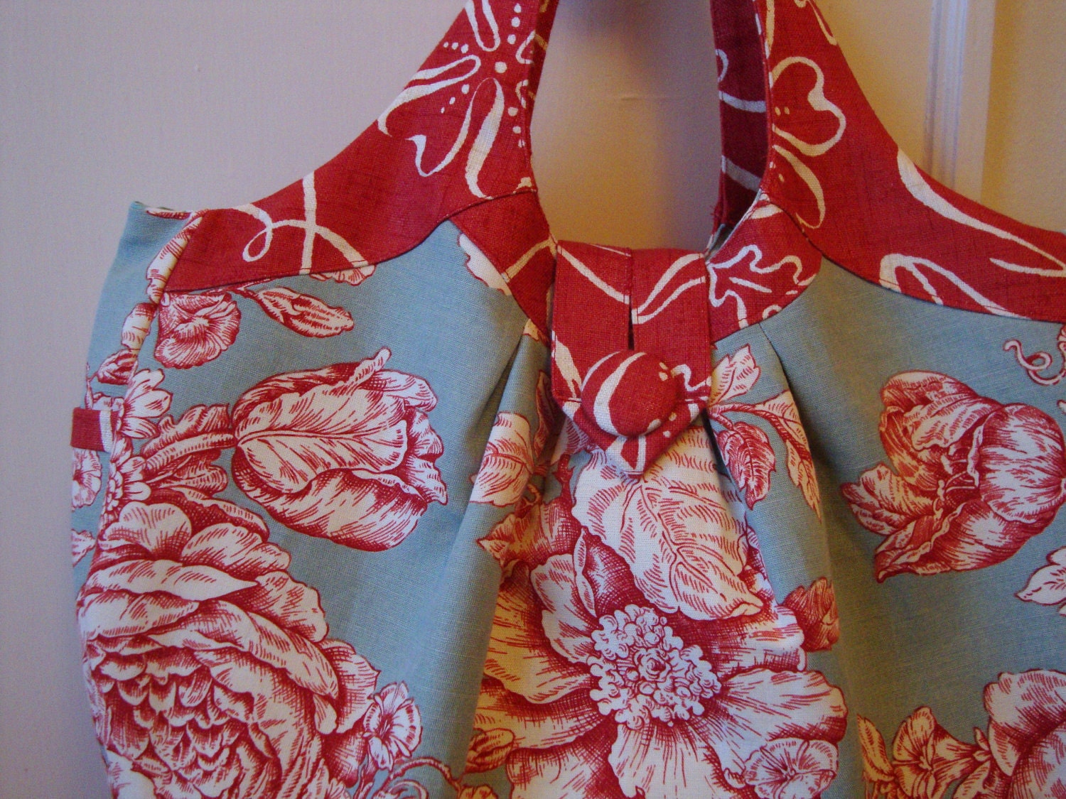 Sky Blue and Cherry Red Large Bag