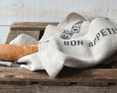NATURAL BON APPETIT Black French country 2 Linen Towel / shabby chic kitchen/ eco friendly gift - ikabags