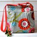 Bright purse Mimosa Gray Diaper bag - Messenger spring with garnet red pink turquoise flower - Floral