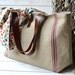 Eco friendly Large French tote bag  with Leather strap / Market tote with LINEN Blue and Red nautical Striped