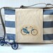 Water-resistant NAUTICAL French TOTE Diaper bag/Messenger bag Navy Blue and ecru striped - 8 Pockets