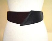 1980s Asymmetrical Belt/Navy Leather and Burgundy Suede/Size Medium to Large