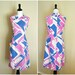 1960s Deadstock Linen Dress/ Abstract Mod Print Shift Dress with Pockets and Fold Down Collar/ Size Medium