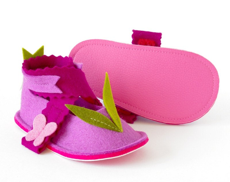 Toddler girls pink house shoes - LaLa Rose Butterflies mary janes kids slippers with non slip soles