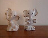 Vintage Pair of Tiny Elephant Figurines with Golden Features - Made in Japan