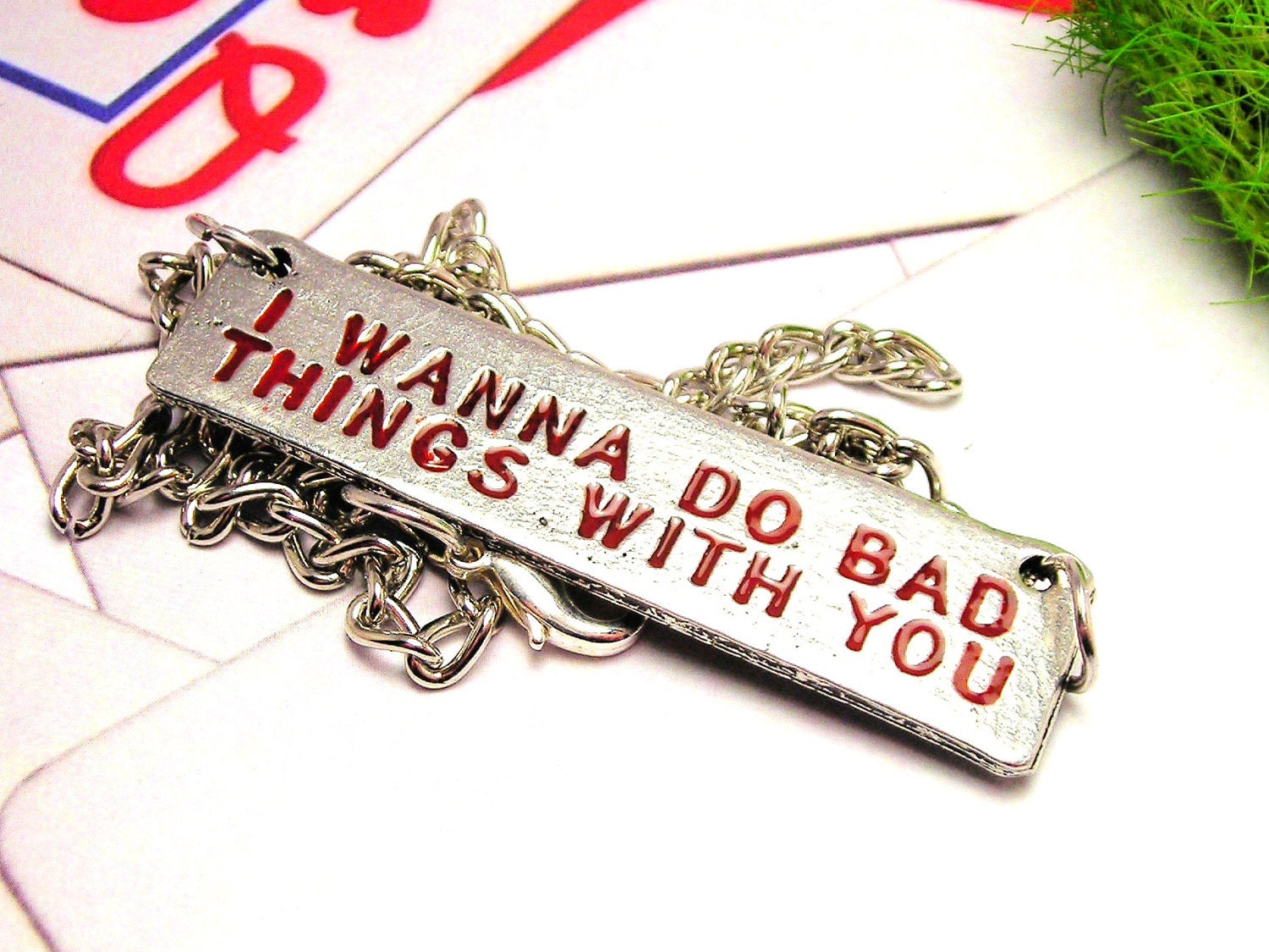 I Wanna Do Bad Things With You Blood Red Letters Necklace