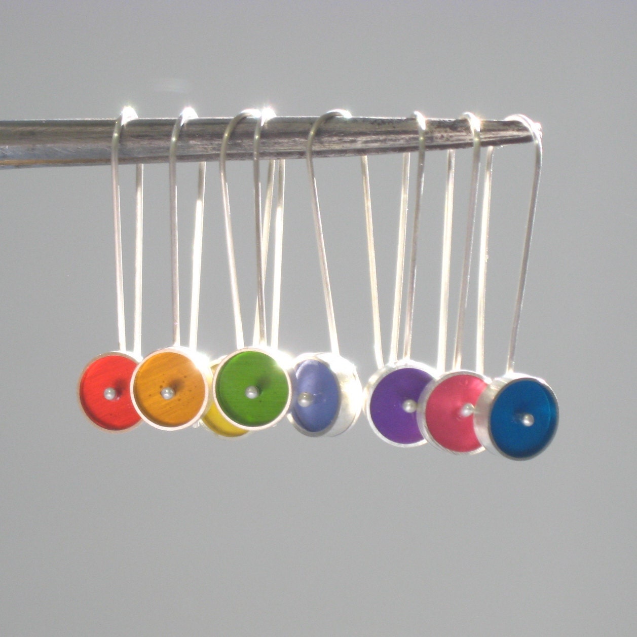 Drops of Color Dangle Earrings in Silver and Resin