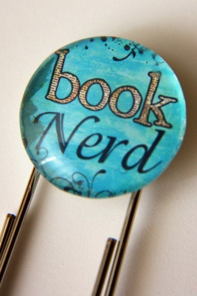 Book Nerd -Blue- Bookmark, Glass Circle Tile Bookmark by OutonaLimbStudio on Etsy