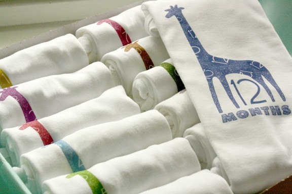 Giraffe Monthiversaries - Set of 12 Onesies