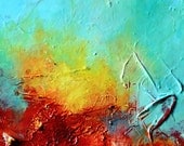 Sunrise over the sea - original oil painting , abstract , heavy texture 7x9 inch SALE 50% OFF