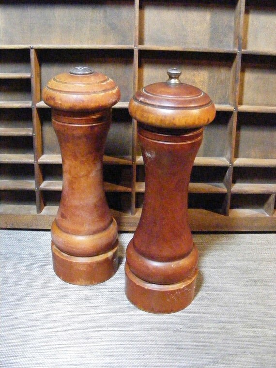 Large Vintage Salt Shaker and Pepper Mill Set by violetsandgrace