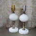 Vintage Milk Glass Lamp Pair HOBNAIL PATTERN Bedroom Mid Century Table Lighting