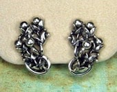 Vintage Silver Flower Earrings Antiqued Clip On