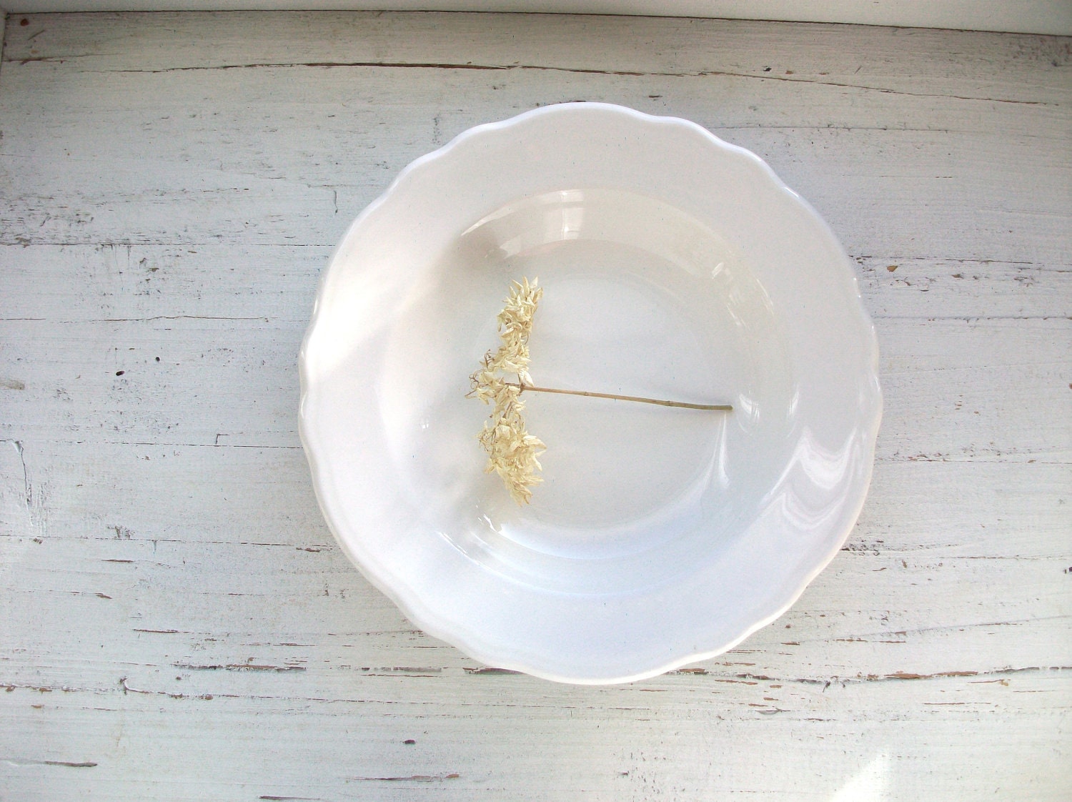 Scalloped Edge Antique White Ironstone Bowl
