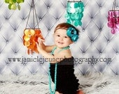 Claudia vintage fascinator headband turquoise and black marabou French netting birdcage veiling