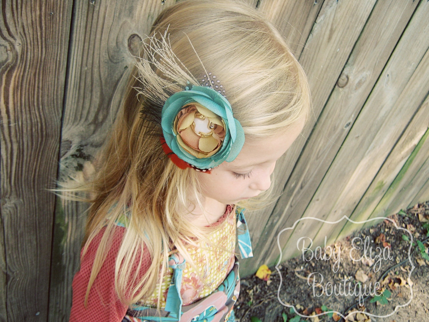 Pandora flower and feather hairpiece m2m Matilda Jane You and Me peacock guinea turkey ranunculus vintage