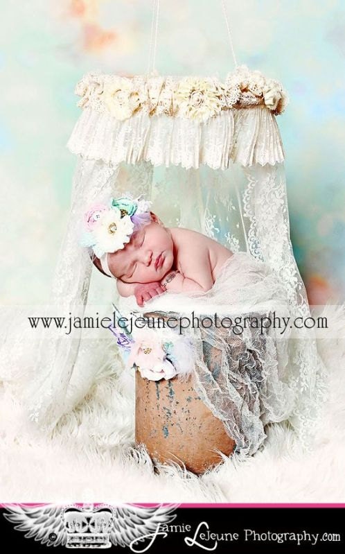 Titania floral headband photography prop bridal fascinator lace tulle chiffon satin