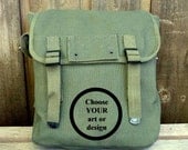 CUSTOM ART - Personalized Hand Painted Art-  Vintage Style Military Canvas Backpack / Rucksack.  Hunger for a new bag.