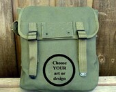 Large -CUSTOM ART - Hand Painted -  Vintage Style Military Canvas Backpack / Rucksack.