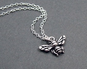 Petite Bee Necklace - Sterling Silver and Pewter -  Simple, Dainty, Minimal - Honeybee Necklace