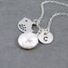 Personalized Bird Necklace, Freshwater Pearl, Custom Initial - 'Chloe' - Sterling Silver, Hand Stamped Disc,