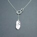 Silver Circle and Feather Lariat Necklace - Sterling Silver Rolo Chain, Feather Necklace