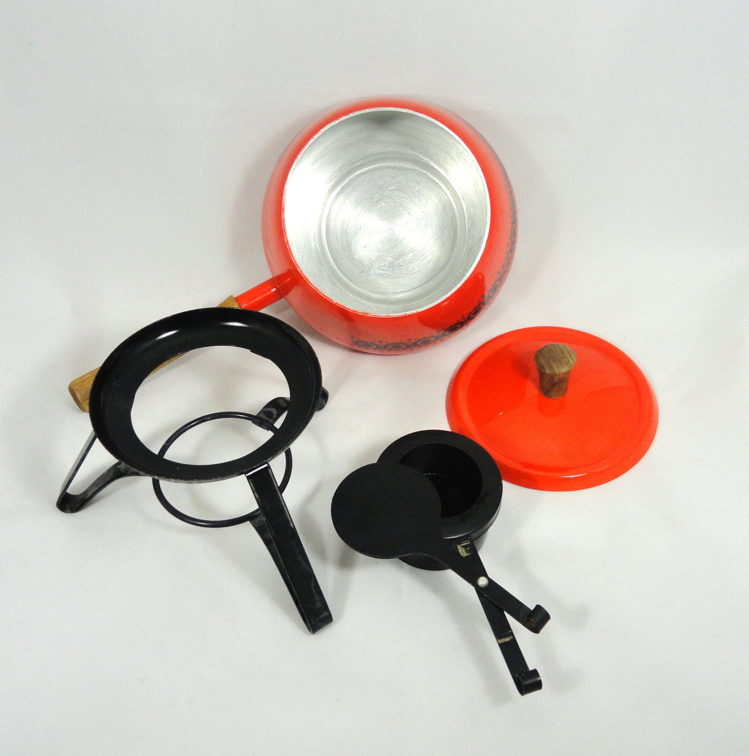 Vintage Fondue Pot . Chafing Dish . Fondue Set . Retro Kitchen . Orange Fondue