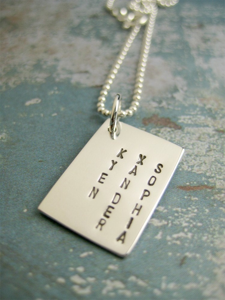 Silver Rectangle Tag Charm Necklace - Personalized Name Charm, Hand Stamped, Engraved