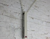 Birthstone Bar Pendant Necklace - Long Solid Silver Bar Pendant