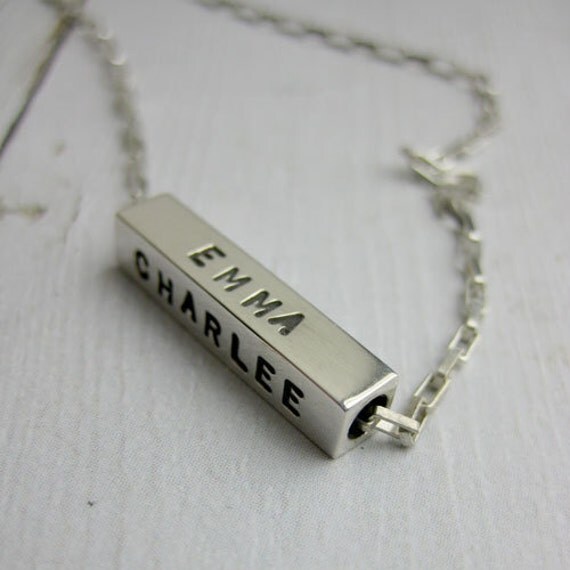 Petite Sterling Silver Rectangle Bar Necklace by MetalPressions