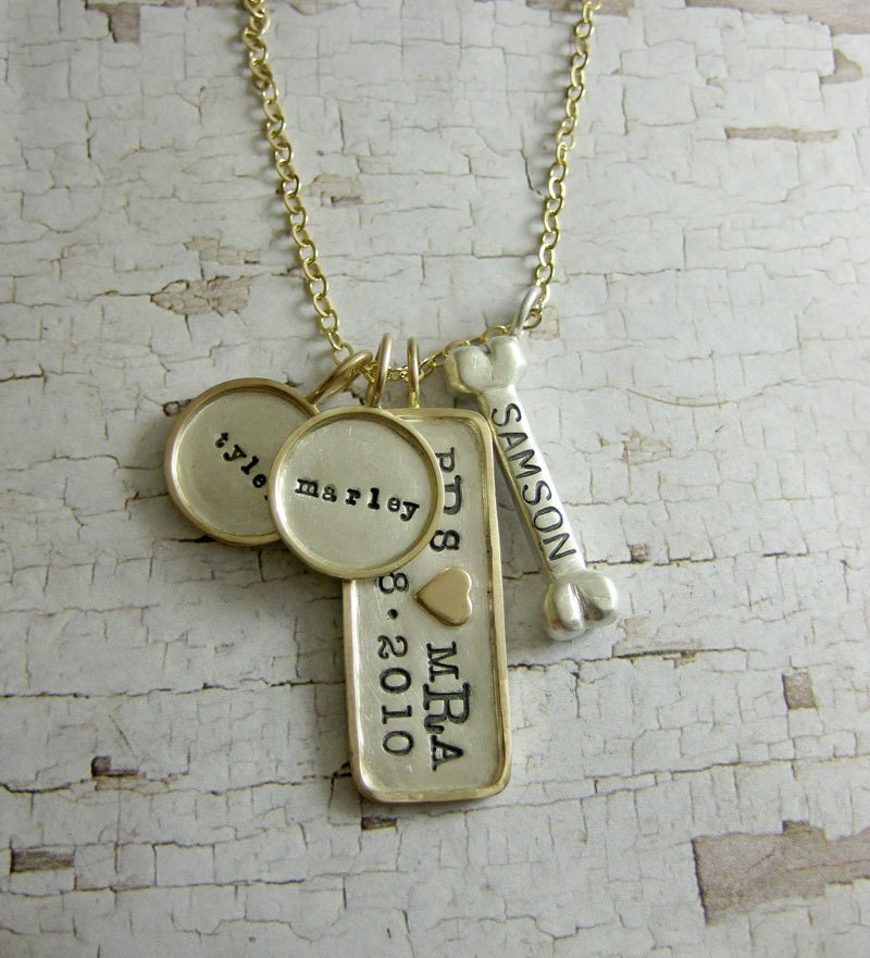 Necklace Mommy - Tags made from 14K Gold with raised edge