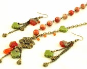 Orange Berry Flower  Necklace and Earrings Set